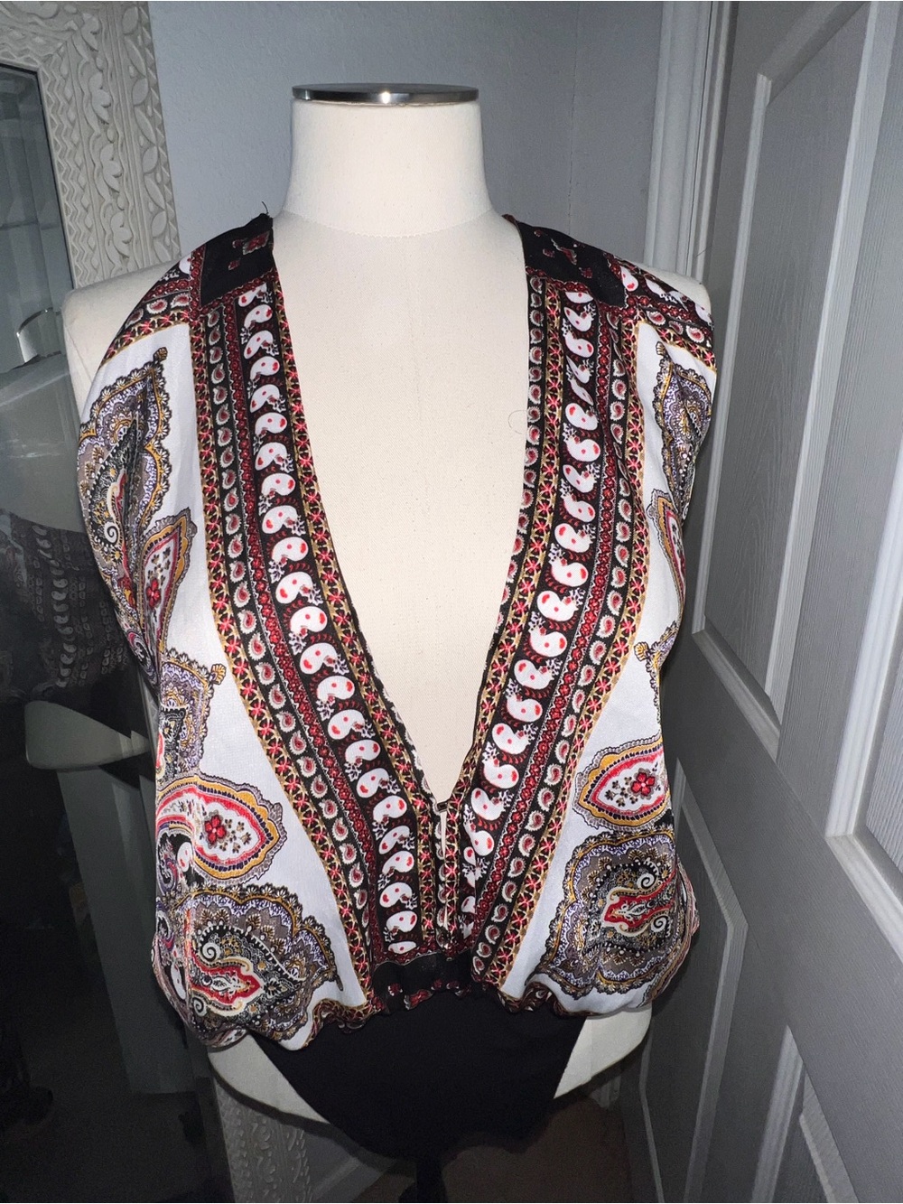 Bohemian Paisley Print V-Neck Women’s Top